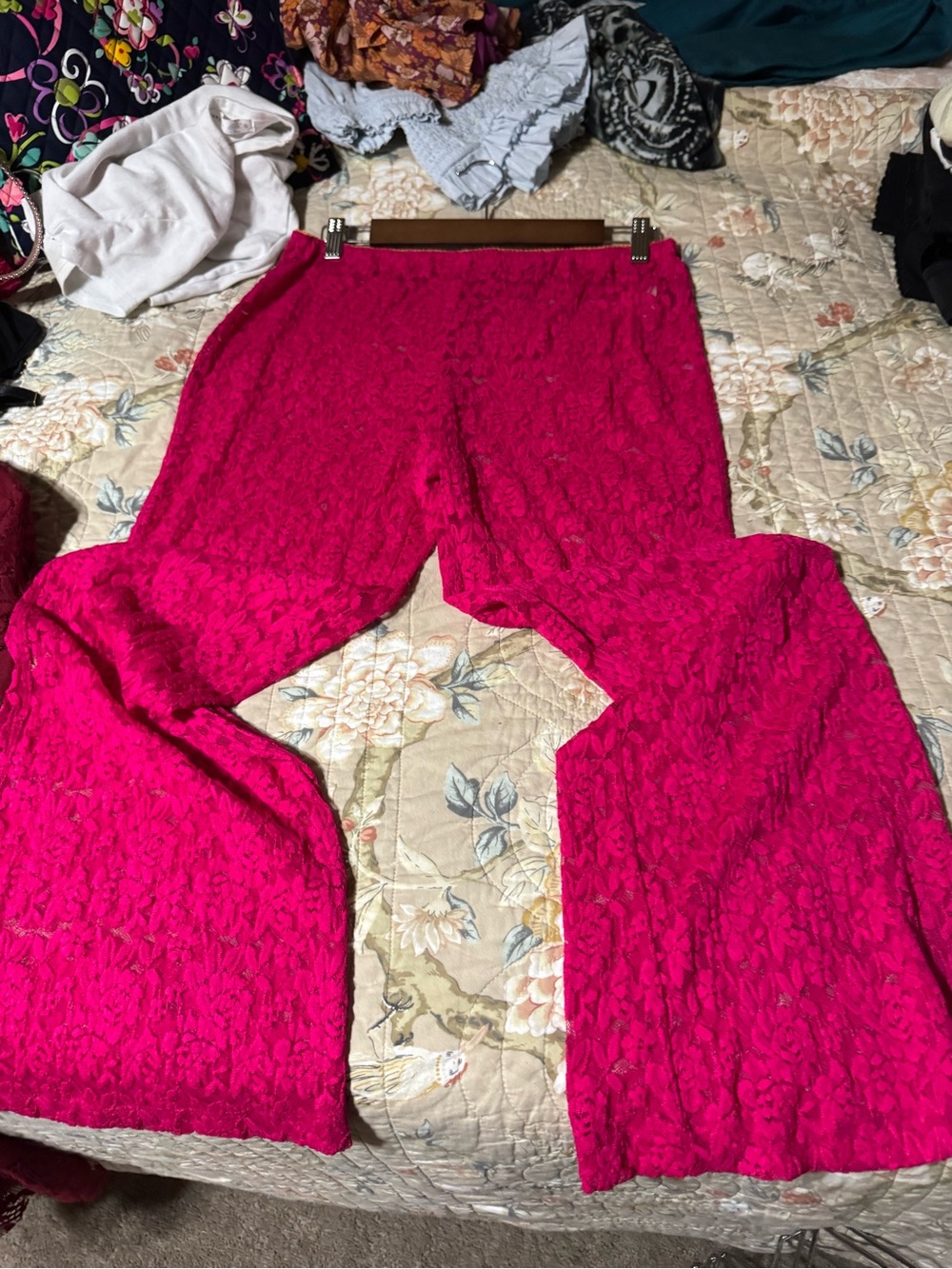 Free People Hot Pink Lace Wide-Leg Pants
